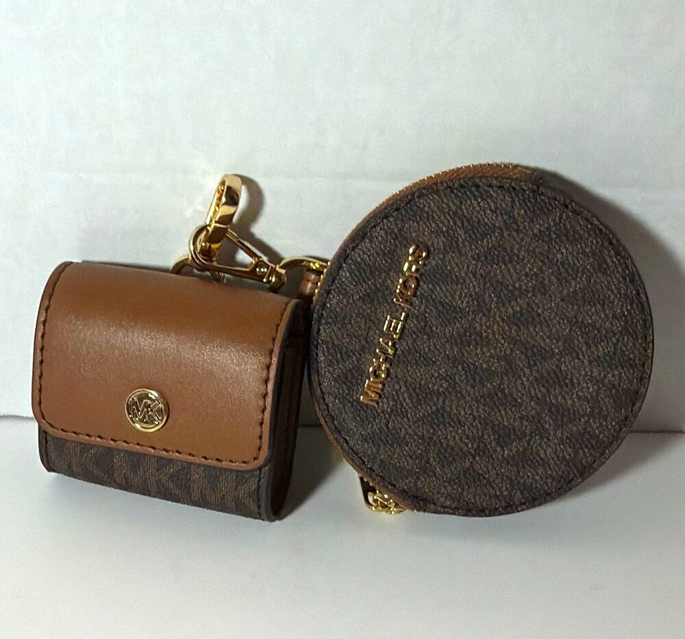 Michael Kors Brown Logo AirPod case & Zip-Around Wallet Set Coin Purse Women
